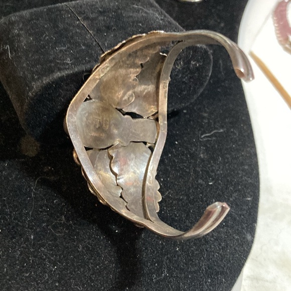 Sterling turquoise and coral Native American cuff - Picture 8 of 8